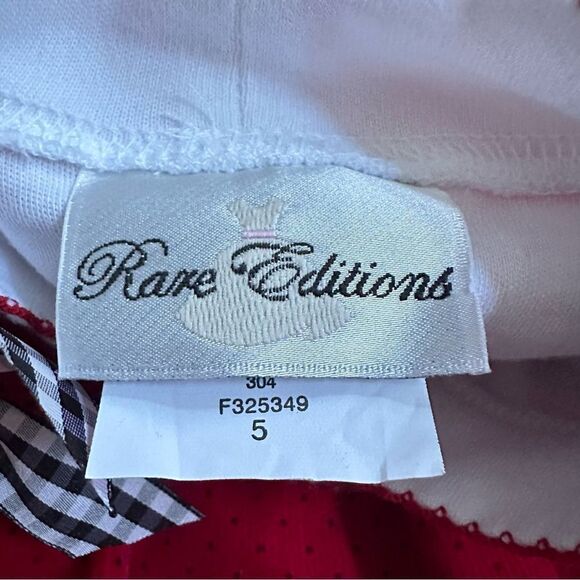 Rare Edition Girl 5 Red Corduroy Jumper Dress Gingham Bow Scotty Dog Appliqué - Picture 11 of 11